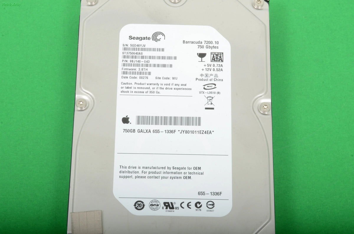 APPLE GALXA 750GB SEAGATE BARRACUDA 7200.10 ST3750640AS SATA HARD DRIVE 655-1336