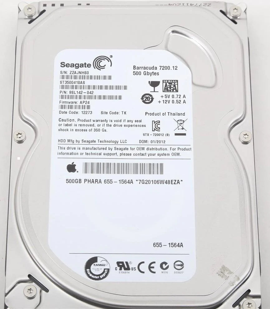 Apple / Seagate Barracuda 500GB 7200RPM 3.5 SATA Hard Drive ST3500418AS 655-1564