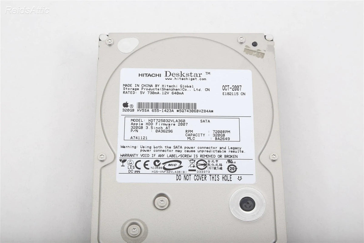 Apple / Hitachi Hard Drive HDT725032vla360 7200 RPM 320 GB P/N 655-1423