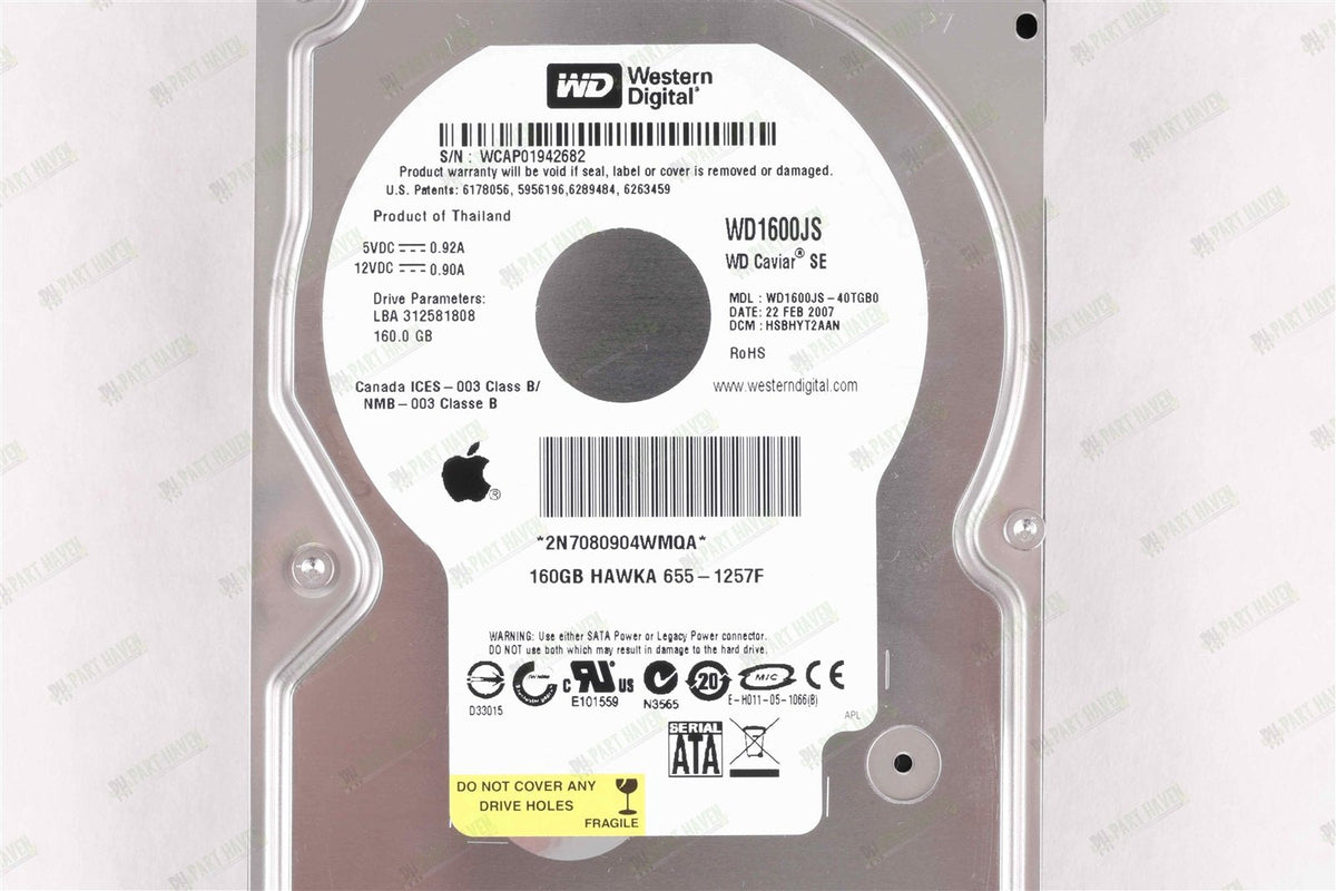 Apple OEM Western Digital 160GB 3.5&quot; SATA hard drive WD1600JS (APL P/N) 655-1257