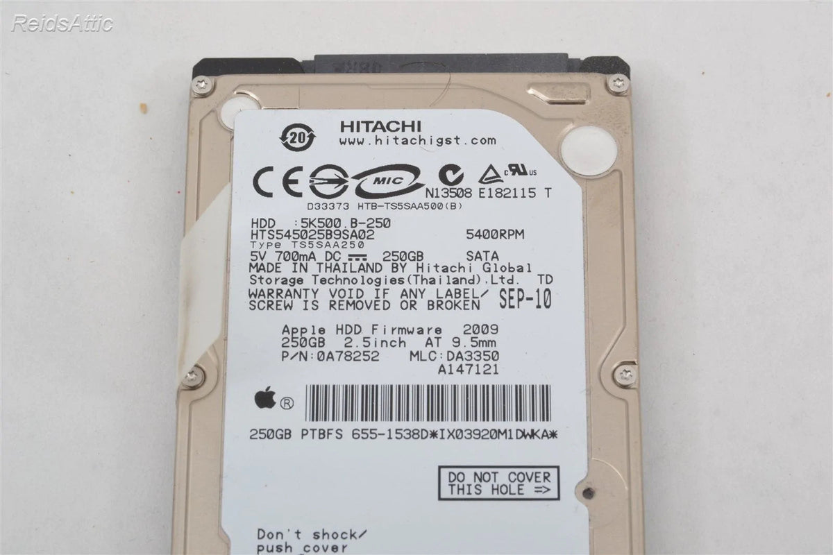 Apple / Hitachi 2.5 inch Hard Drive hts545025b9sa02 5400 RPM 250 GB P/N 655-1538