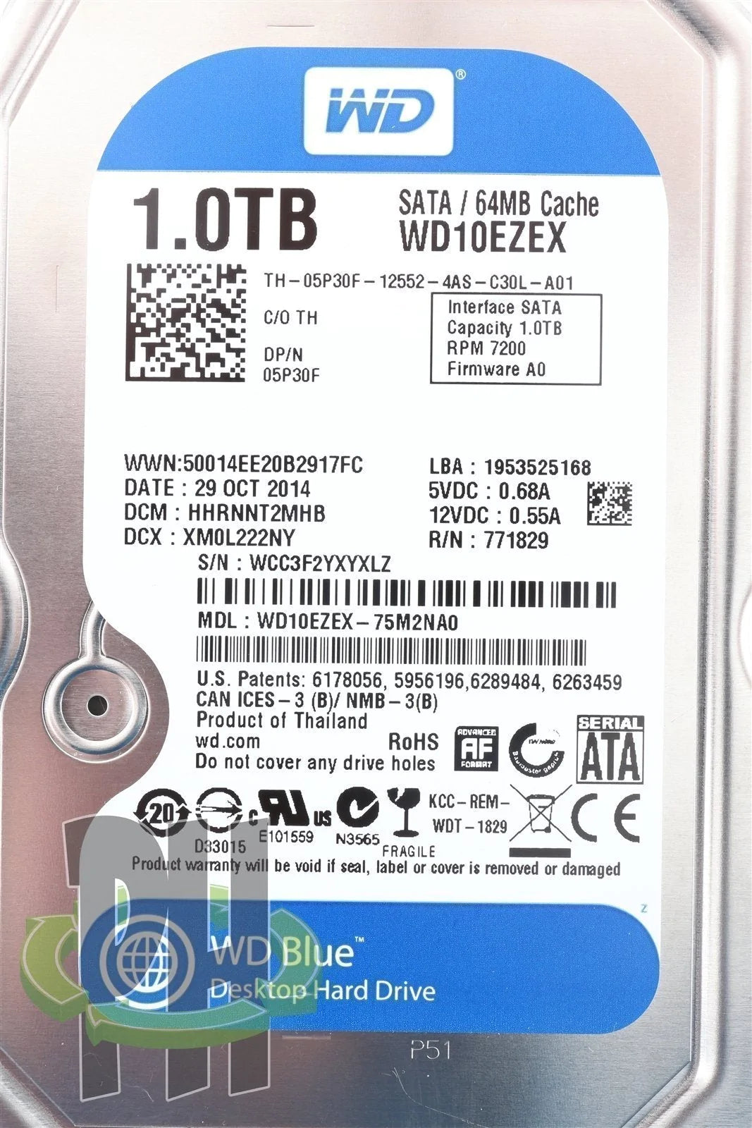 WD10EZEX 1TB SATA 64MB 7200RPM WD Caviar Blue Formatted for Apple