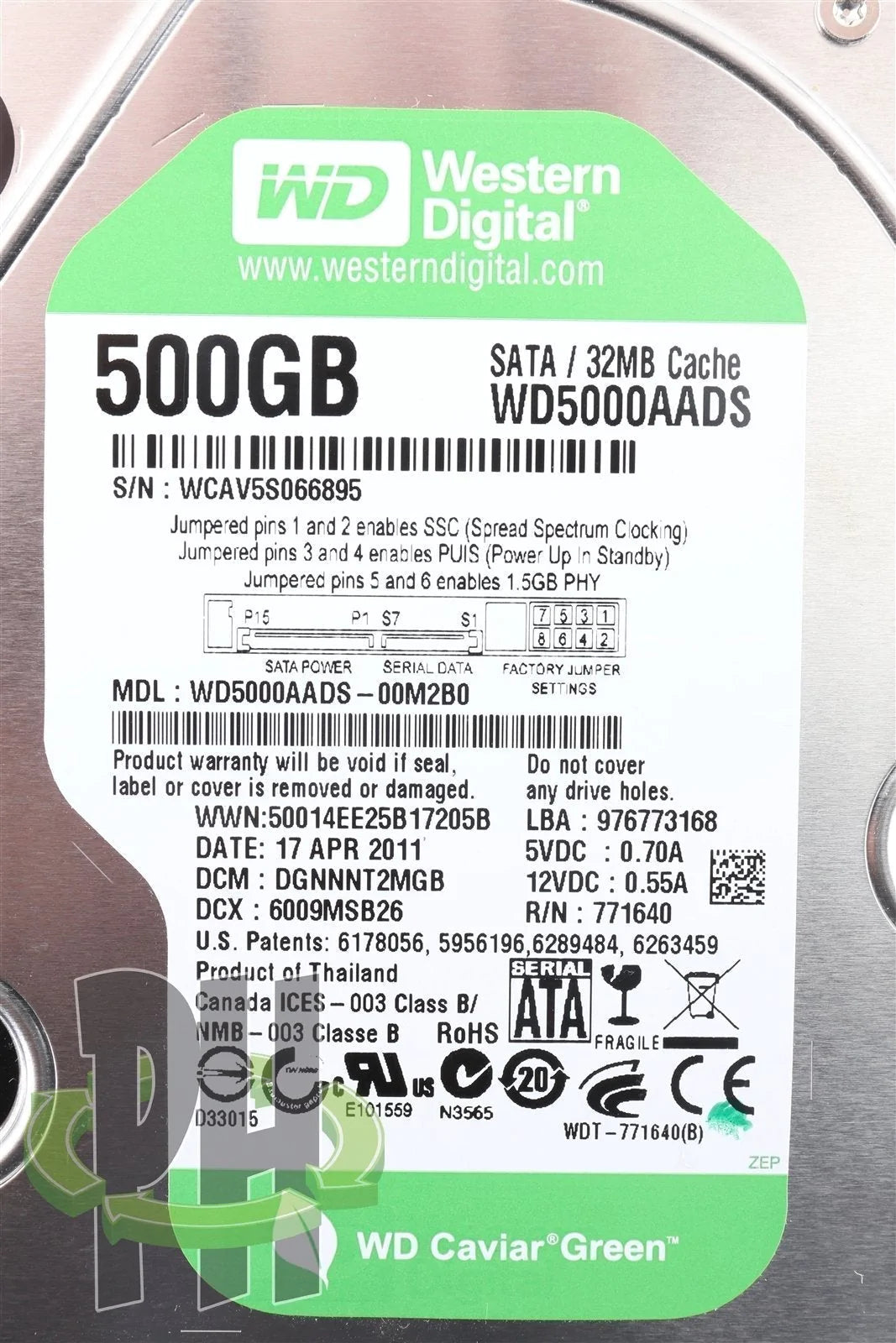 WD5000AADS 500GB SATA 32MB 7200RPM WD Caviar Green Formatted for Apple