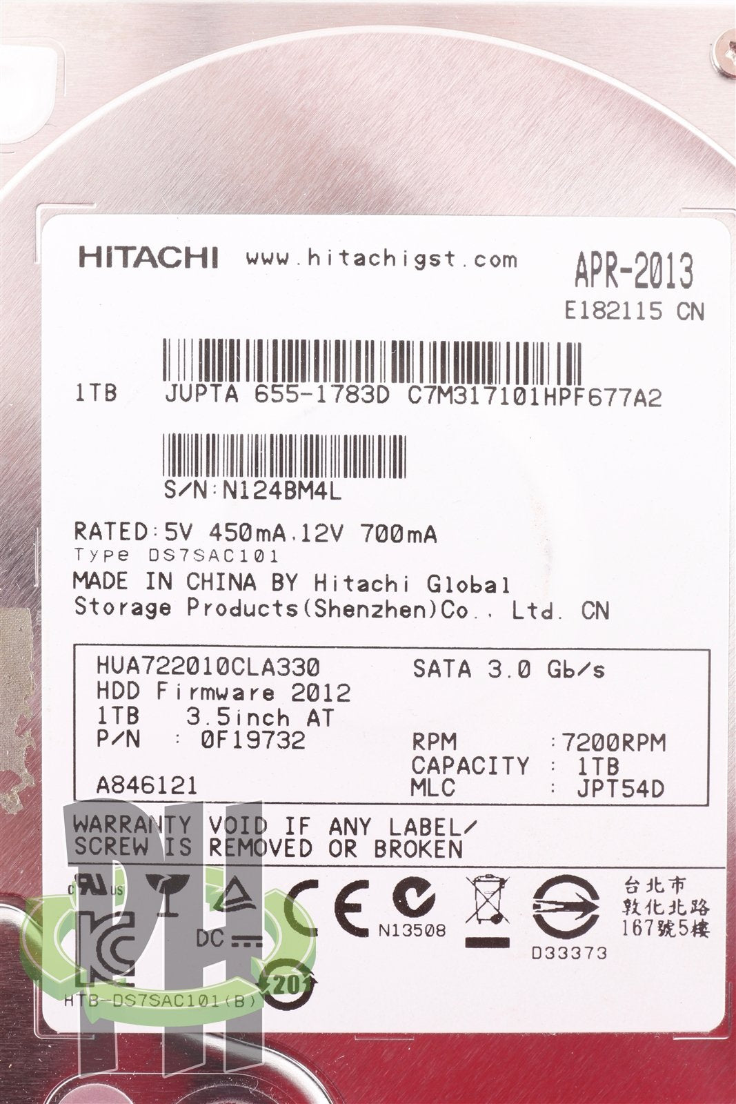 Apple / Hitachi Hard Drive 7200 RPM 1 TB HUA722010CLA330 0F19732 P/N 655-1783