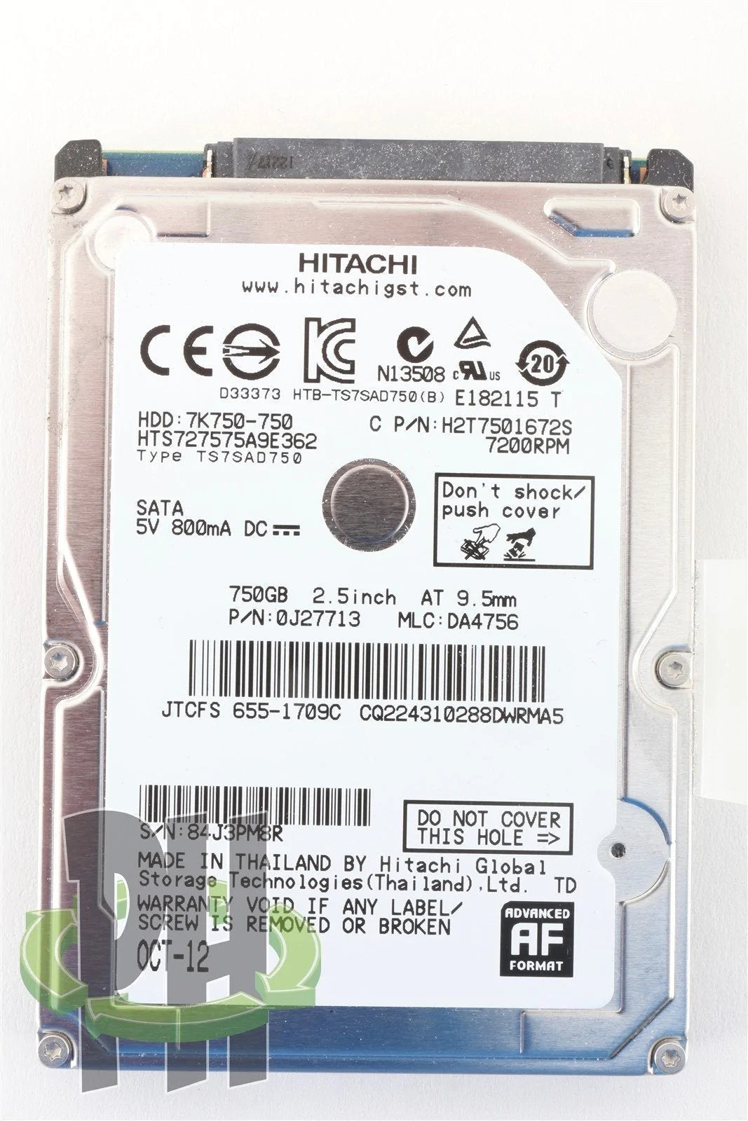 Apple OEM Hitachi 2.5&quot; 9.5mm Hard Drive HTS727575A9E362 750GB 7200 RPM 655-1709