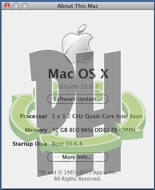 Apple Mac Pro 2008 3,1 3.2GHz 8 Core 32GB Ram 500GB HD OSX 10.6.8 With BlueTooth