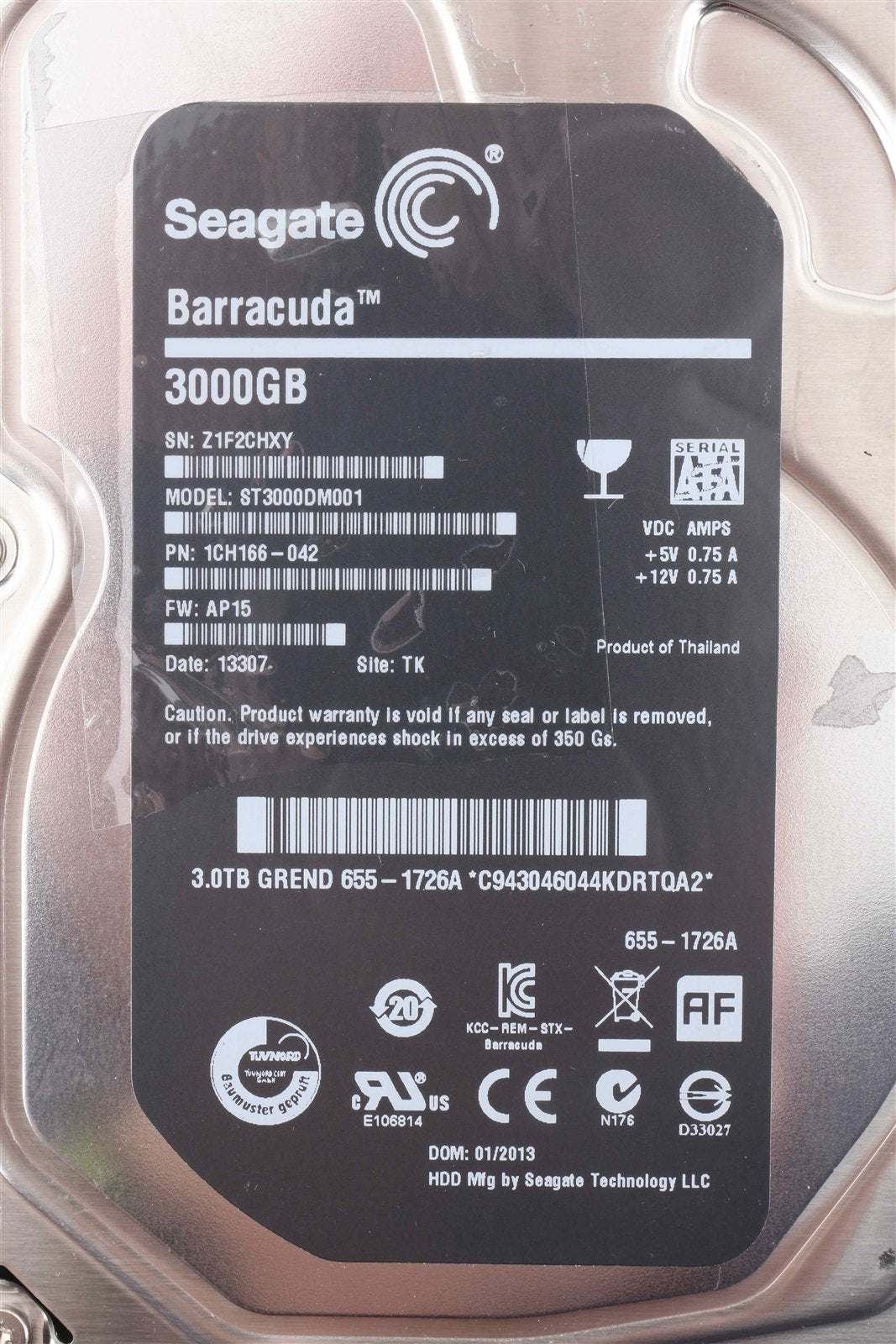 Apple OEM Seagate Barracuda 3.5&quot; Hard Drive ST3000DM001 3,000 GB 655-1726