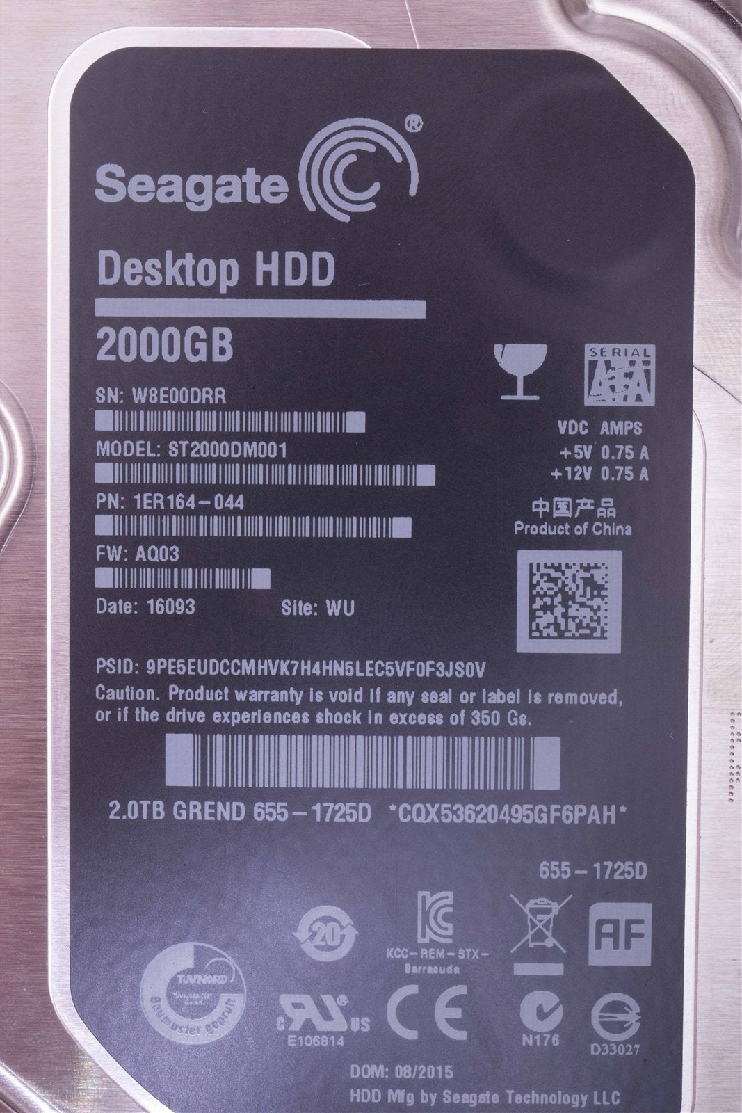 Apple OEM Seagate Barracuda 3.5&quot; Hard Drive ST2000DM001 2,000 GB 655-1725