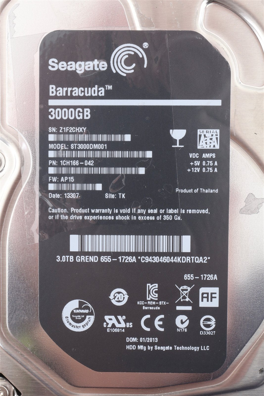 AS-IS Apple OEM Seagate Barracuda 3.5&quot; Hard Drive ST3000DM001 3,000 GB 655-1726