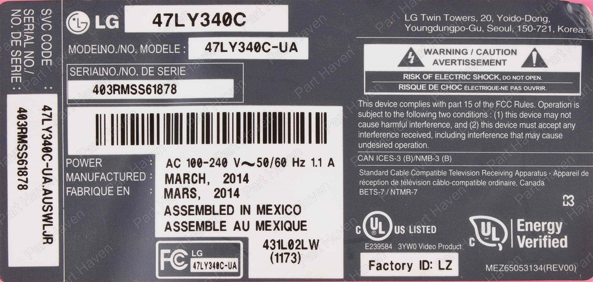 LG TV 47LY340C || Power Supply || Led LED Driver Board || LGP474950-14pl2