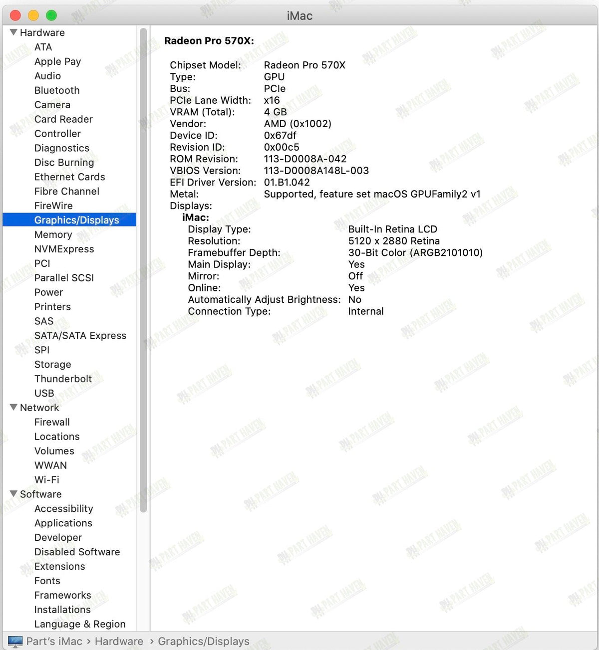 Retina 5K iMac 27&quot; A2115 2019 Logic Board W/4GB Radeon Pro 570X NO CPU