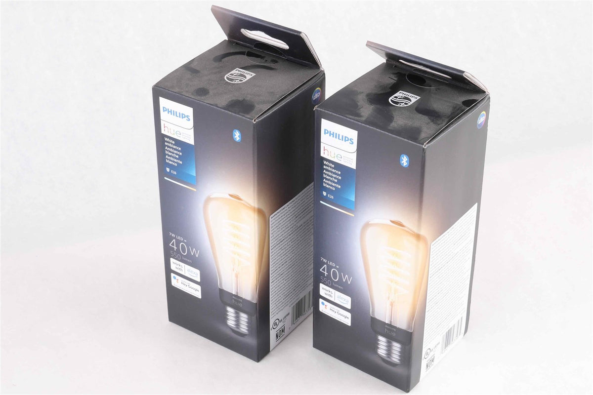 2X Philips Hue Dimmable Warm White Vintage Smart ST19 Edison Bulb, Bluetooth