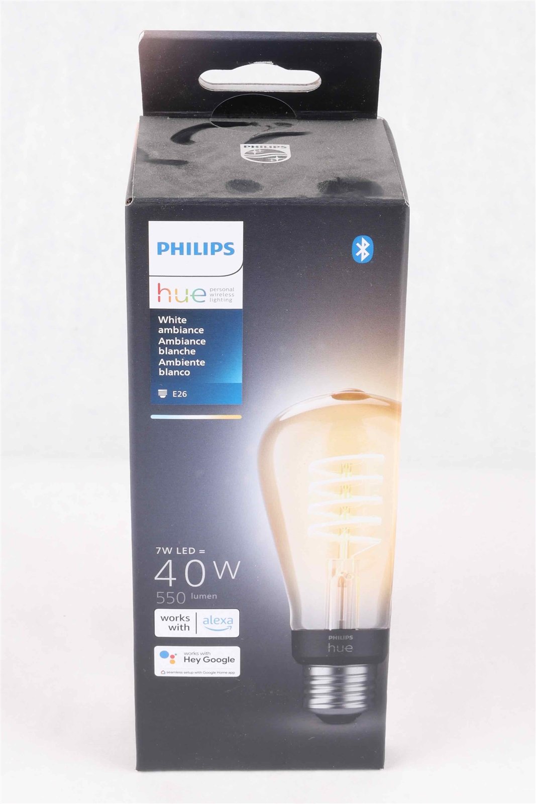 2X Philips Hue Dimmable Warm White Vintage Smart ST19 Edison Bulb, Bluetooth