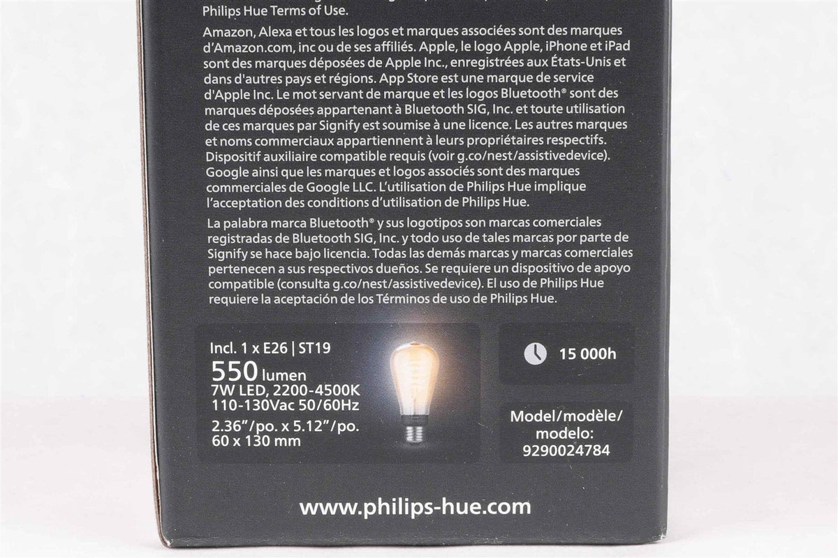 2X Philips Hue Dimmable Warm White Vintage Smart ST19 Edison Bulb, Bluetooth