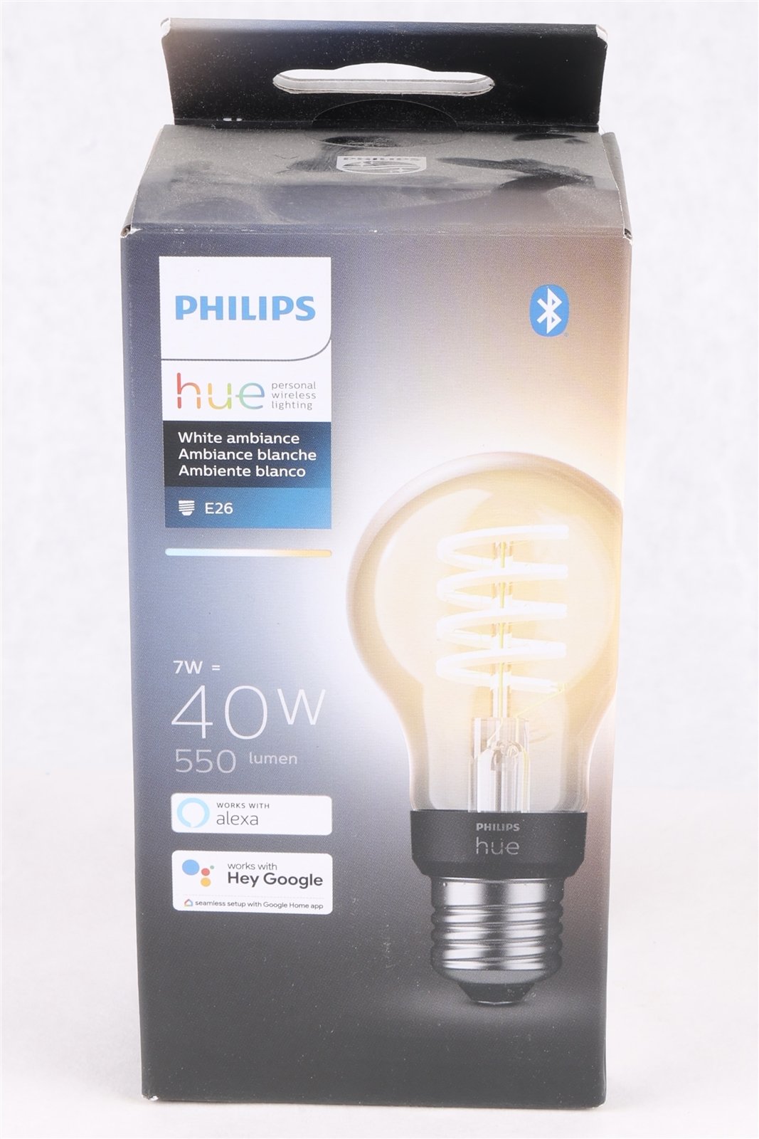 3X Philips Hue Dimmable Warm White Vintage Smart A19 Spiral LED Bulb, Bluetooth