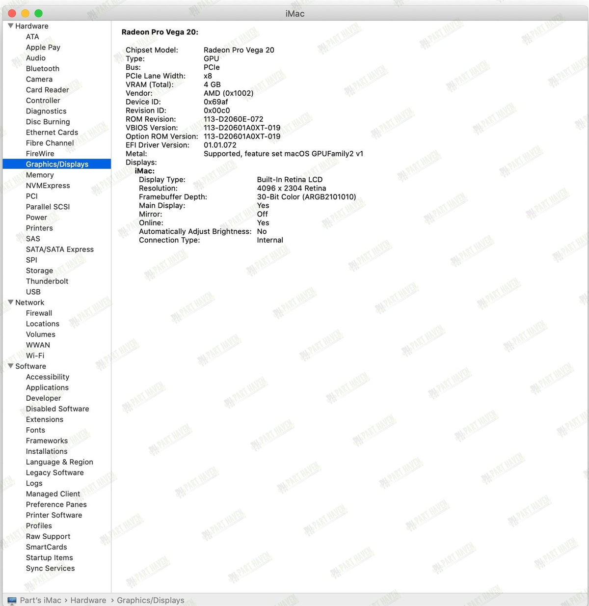 iMac 21.5&quot; A2116 4k 2019 Logic Board Radeon Pro Vega 20 w/PCIe Slot - No CPU