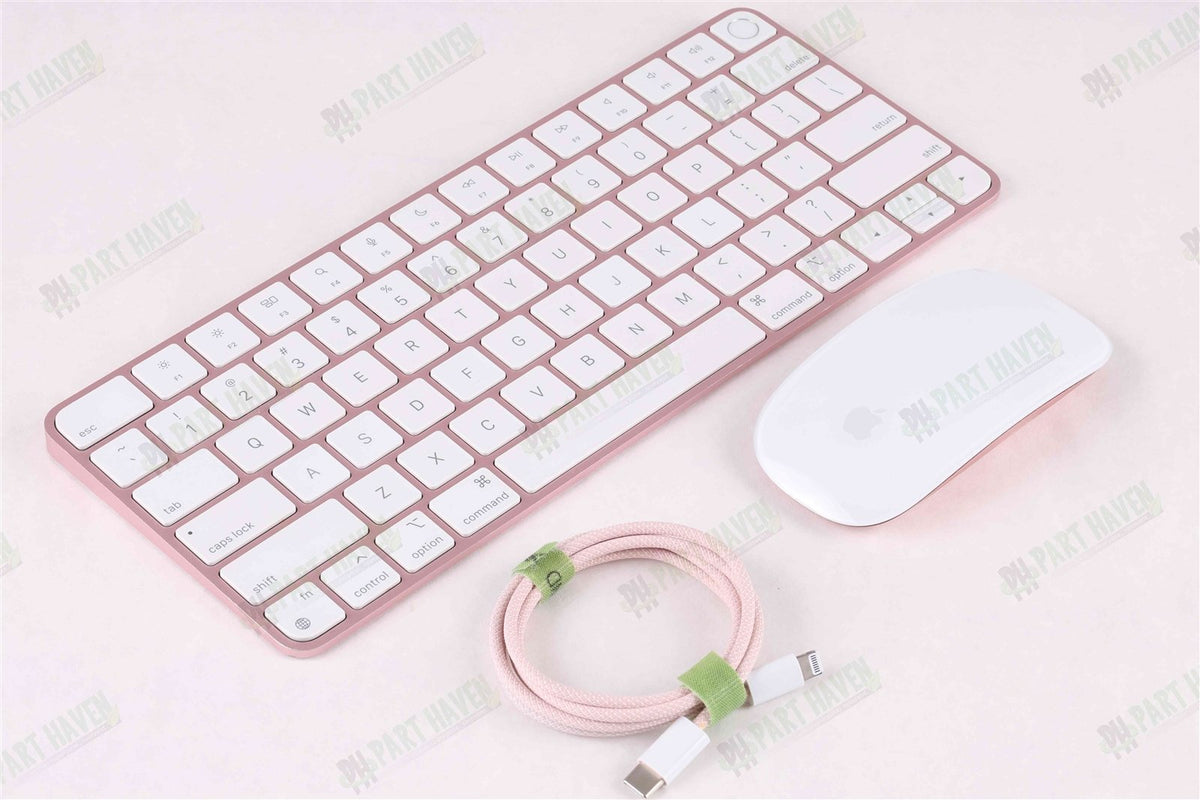 Apple Desk Set in Pink || Magic Keyboard W/Touch ID Magic Mouse &amp; Braided Cable