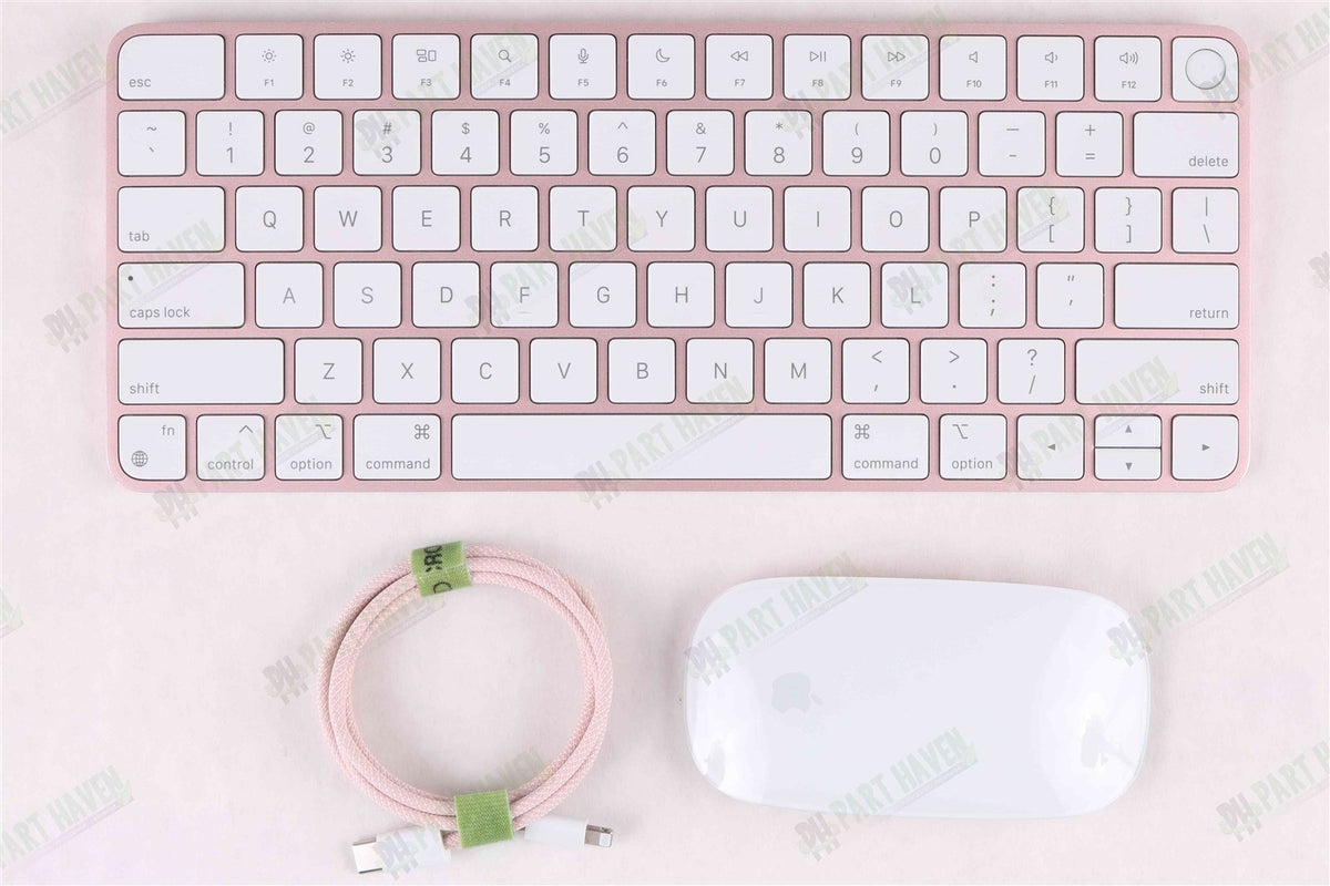 Apple Desk Set in Pink || Magic Keyboard W/Touch ID Magic Mouse &amp; Braided Cable